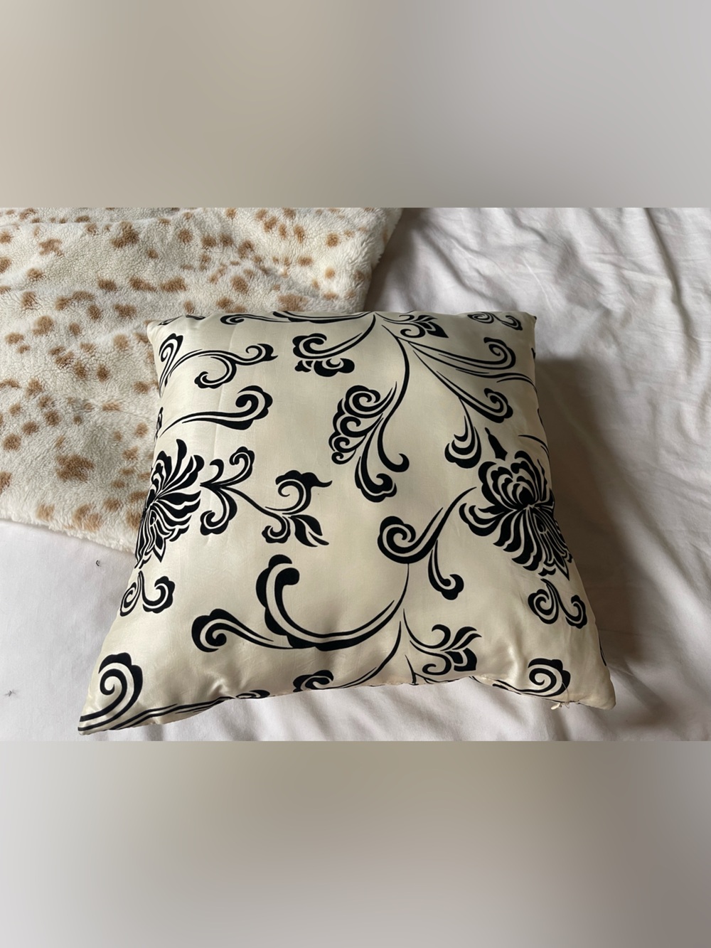 Elegant Cream and Black Floral Throw Pillow - Home Accents